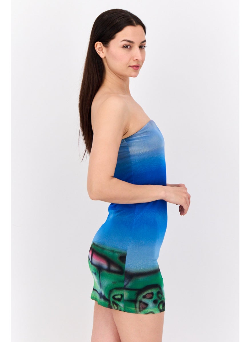 Bershka Women Straight Across Graphic Print Mini Dress, Multicolor  - Image 2