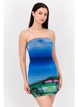 Bershka Women Straight Across Graphic Print Mini Dress, Multicolor  - Image 1