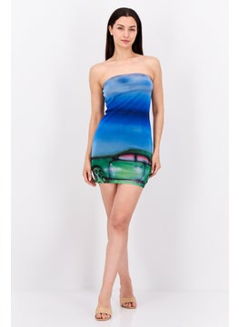 Bershka Women Straight Across Graphic Print Mini Dress, Multicolor  - Image 4