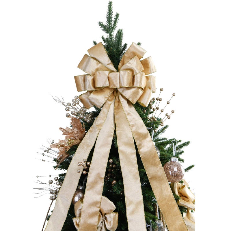 BUVANE Christmas Tree Topper48x13 Inches Velvet Toppers BowLarge Decorative Bows for Christmas Decoration Champagne