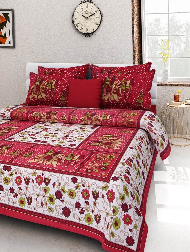 Ealth Kart 144 TC 100% Jaipuri Cotton Combo Set of 2 Double Bedsheet with 4 Pillow Covers - Multi - Image 3