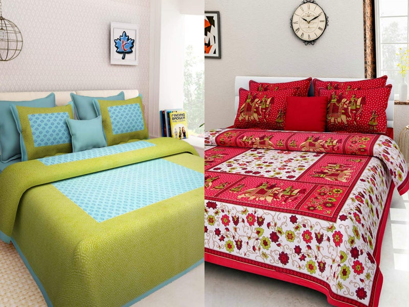 Ealth Kart 144 TC 100% Jaipuri Cotton Combo Set of 2 Double Bedsheet with 4 Pillow Covers - Multi - Image 5