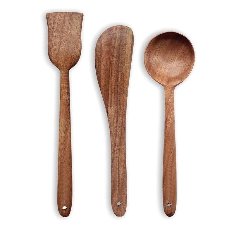 COOKPRO Pure Neem Wood Spatula Set for Cooking | Dosa Spatula Set | Wooden Spatula for Baking and Mixing | No Polish, Naturally Antimicrobial and Non Stick - Neem Wood Flip & Serve Set of 3 - Image 5