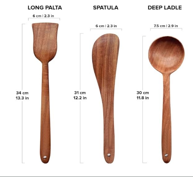 COOKPRO Pure Neem Wood Spatula Set for Cooking | Dosa Spatula Set | Wooden Spatula for Baking and Mixing | No Polish, Naturally Antimicrobial and Non Stick - Neem Wood Flip & Serve Set of 3 - Image 2