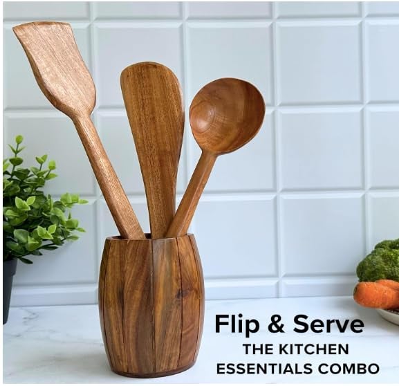 COOKPRO Pure Neem Wood Spatula Set for Cooking | Dosa Spatula Set | Wooden Spatula for Baking and Mixing | No Polish, Naturally Antimicrobial and Non Stick - Neem Wood Flip & Serve Set of 3 - Image 4
