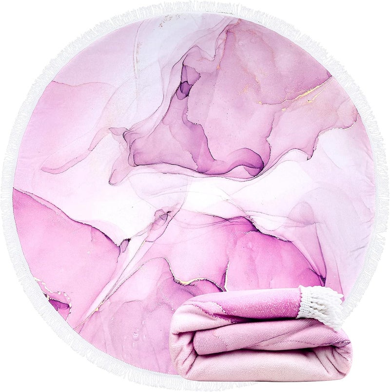 Violet Mist Light Purple Marble Round Beach Towels Oversized Soft Microfiber Large Sand Free Water Absorbent Beach Blanket Throw Circle Swim Pool Picnic Towel Table Meditation Rug with Tassels 60 inch - Image 1