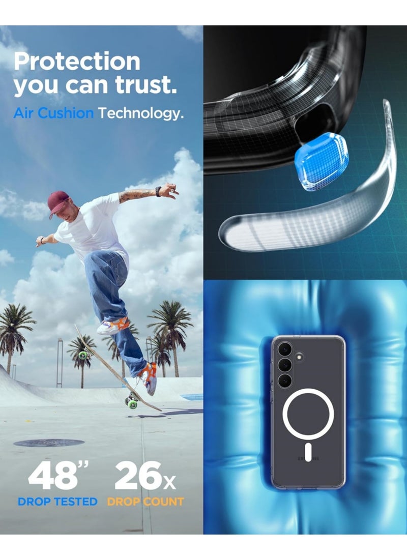 Aookay Magnetic for Samsung Galaxy A17 5G/4G Case, Compatible with Mag-Safe, Slim Thin Hard Back Soft Bumper Not-Yellowing Mil-Shockproof Protective Phone Cover for Samsung A17 5G (Clear) - Image 4