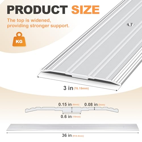 SFNSM Aluminum Door Threshold 36 L x 3 W Exterior Floor Transition Strip with Pre Drilled Holes and Expansion Screws NonSlip Fluted Saddle Threshold Flat Profile Threshold Prevent Dust Airflow - Image 3