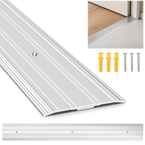 SFNSM Aluminum Door Threshold 36 L x 3 W Exterior Floor Transition Strip with Pre Drilled Holes and Expansion Screws NonSlip Fluted Saddle Threshold Flat Profile Threshold Prevent Dust Airflow - Image 1