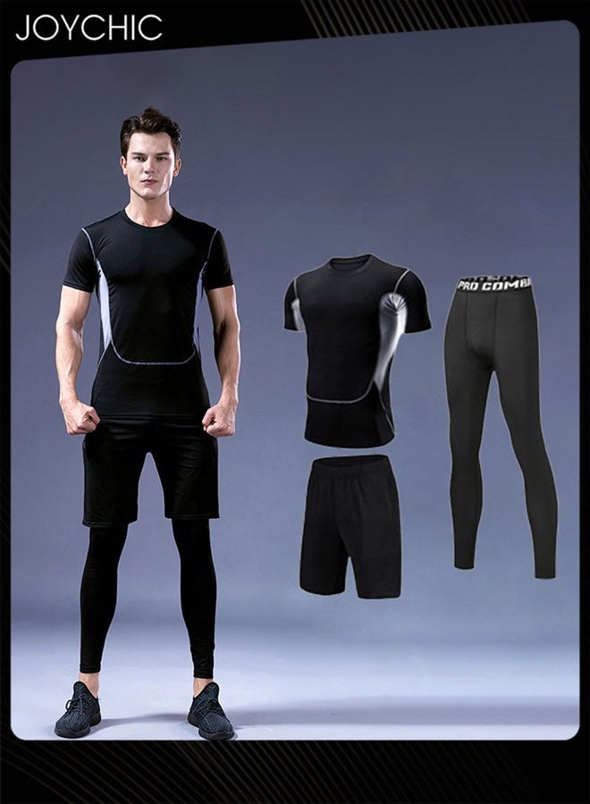 Joychic بدلة رياضية للرجال مكونة من 3 قطع ضغط سريعة الجفاف وقابلة للتنفس ملابس تدريب ضيقة للجيم مجموعة رياضية للجري واللياقة البدنية - Image 1