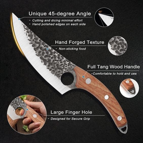 CRENTILA Chefs Knife 8 Inch Ultra Sharp High Carbon German Stainless Steel Forged Blade,for Meat Cutting, Ergonomic Wooden Handle, Premium Chef Knife for Home Kitchen Restaurant (5.in Wooden bleck) - Image 3