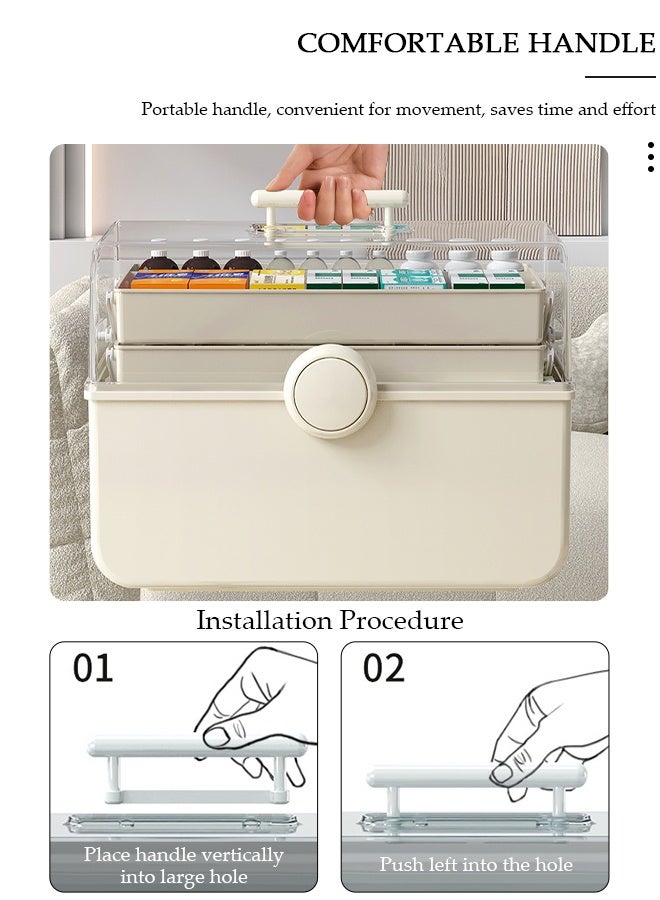 DUNISO Medicine Box Plastic Medicine Storage Box Family Emergency Kit Medical Kit 3 Layers Home First Aid Box Child Proof Medicine Box Organizer Pill Case with Compartments and Handle - Image 5