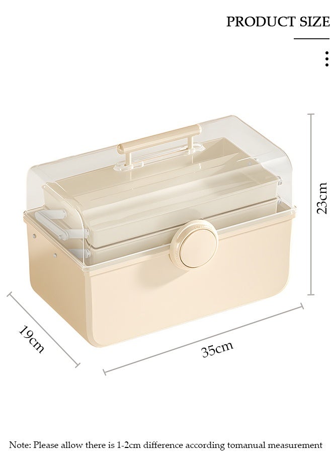 DUNISO Medicine Box Plastic Medicine Storage Box Family Emergency Kit Medical Kit 3 Layers Home First Aid Box Child Proof Medicine Box Organizer Pill Case with Compartments and Handle - Image 2