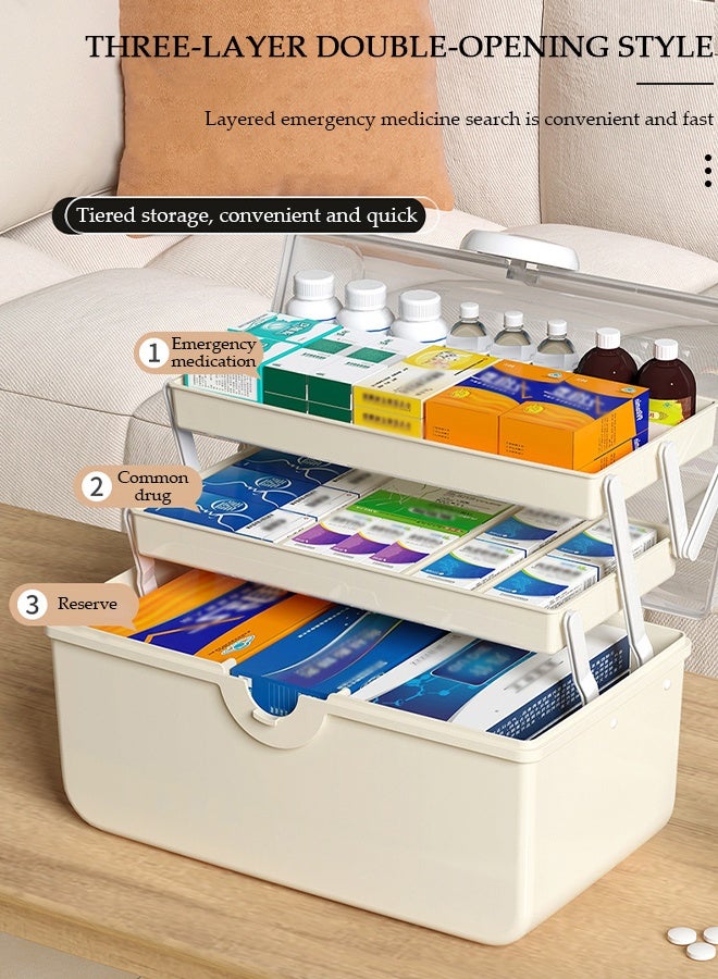 DUNISO Medicine Box Plastic Medicine Storage Box Family Emergency Kit Medical Kit 3 Layers Home First Aid Box Child Proof Medicine Box Organizer Pill Case with Compartments and Handle - Image 3