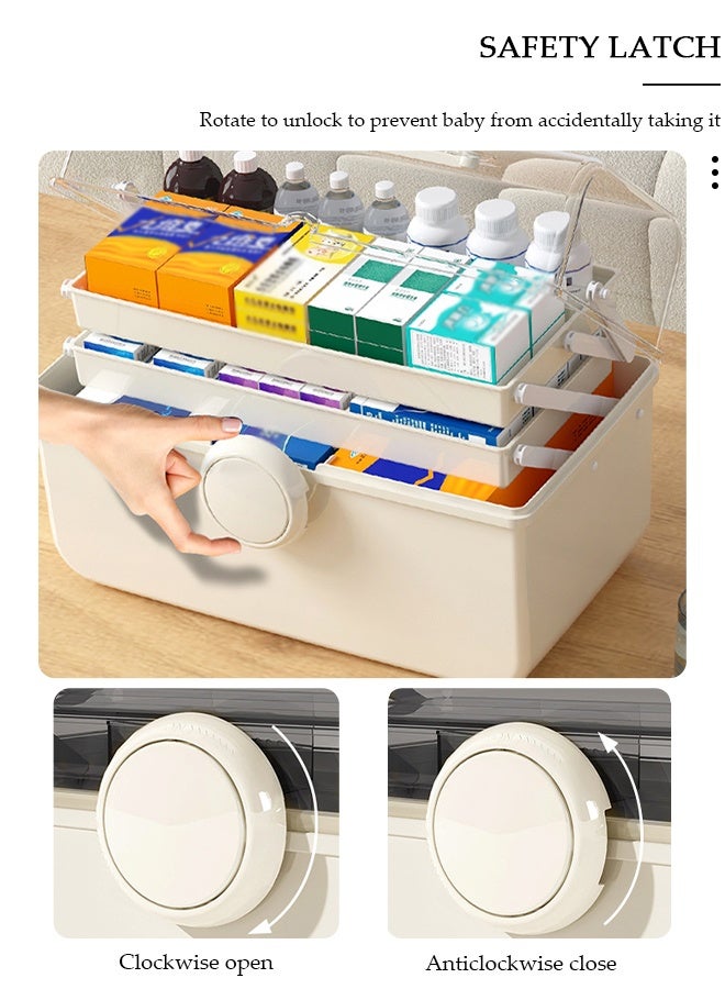 DUNISO Medicine Box Plastic Medicine Storage Box Family Emergency Kit Medical Kit 3 Layers Home First Aid Box Child Proof Medicine Box Organizer Pill Case with Compartments and Handle - Image 4