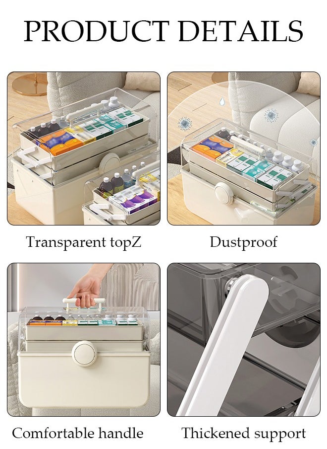 DUNISO Medicine Box Plastic Medicine Storage Box Family Emergency Kit Medical Kit 3 Layers Home First Aid Box Child Proof Medicine Box Organizer Pill Case with Compartments and Handle  - Image 3