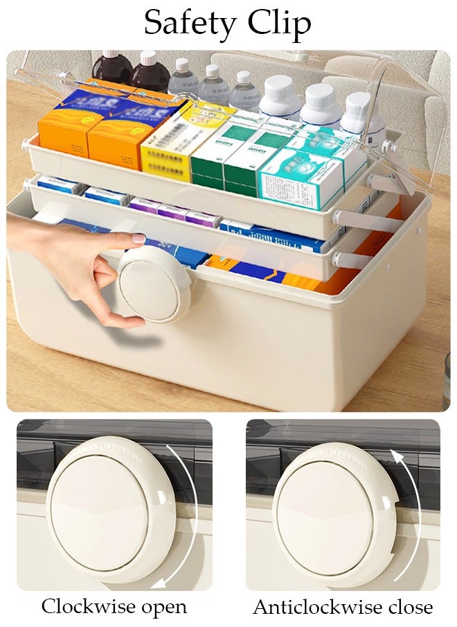 DUNISO Medicine Box Plastic Medicine Storage Box Family Emergency Kit Medical Kit 3 Layers Home First Aid Box Child Proof Medicine Box Organizer Pill Case with Compartments and Handle  - Image 5