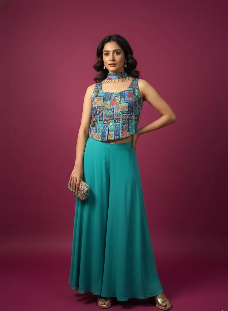 Lehar Vibrant Mosaic Indo-Western Palazzo Set