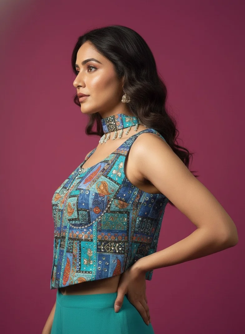 Lehar Vibrant Mosaic Indo-Western Palazzo Set