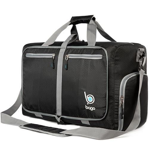 Bago Foldable Duffel Bags for Traveling Women & Men - 40L Sports Packable Duffle Bag for Travel with Shoe Compartment - Water Repellant, Heavy Duty, Lightweight Folding & Collapsible (Black) - Image 1