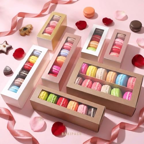 BAKIPACK 30 Macaron Boxes for 4 or 5 Macarons Gold Macaron Gift Boxes, Candy Boxes, Macarons Box with Clear Window (Interior Measurement 4.8" x 1.9" x 1.9" without Macaron inside) - Image 5