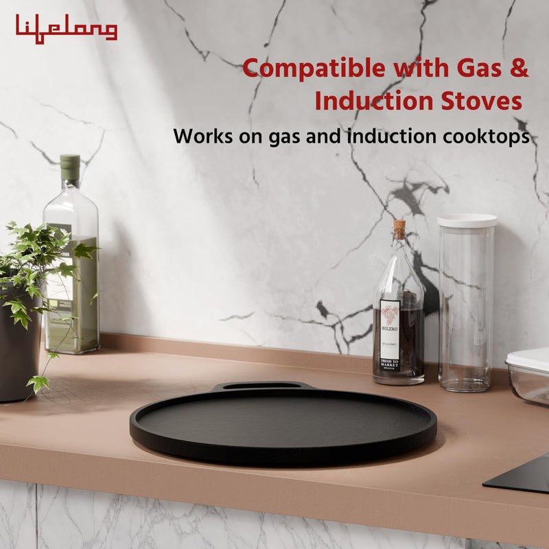 Lifelong Cast Iron Dosa Tawa with Wooden Spatula for Dosa Uttapam Chapati 26 cm 185 kg Tawa Spatula Set Pre Seasoned NonToxic NonStick Teflon Free Gas Induction StoveFriendly - Image 5