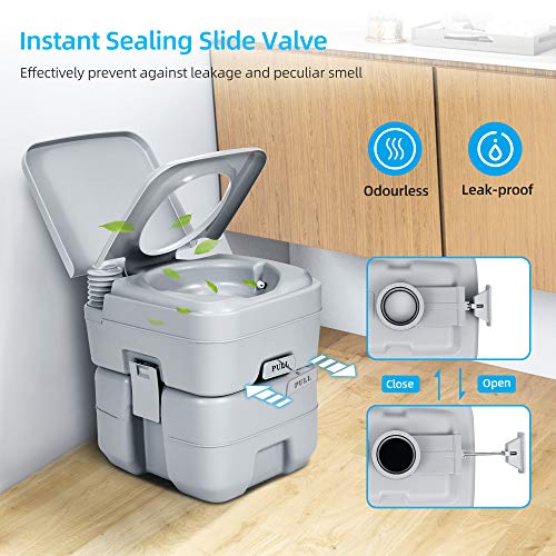 YITAHOME مرحاض محمول YITAHOME للسفر سعة 5.3 جالون، خزان قابل للفصل، فوهة مياه مزدوجة، للتخييم، الإبحار، المشي، الرحلات، رمادي - Image 5