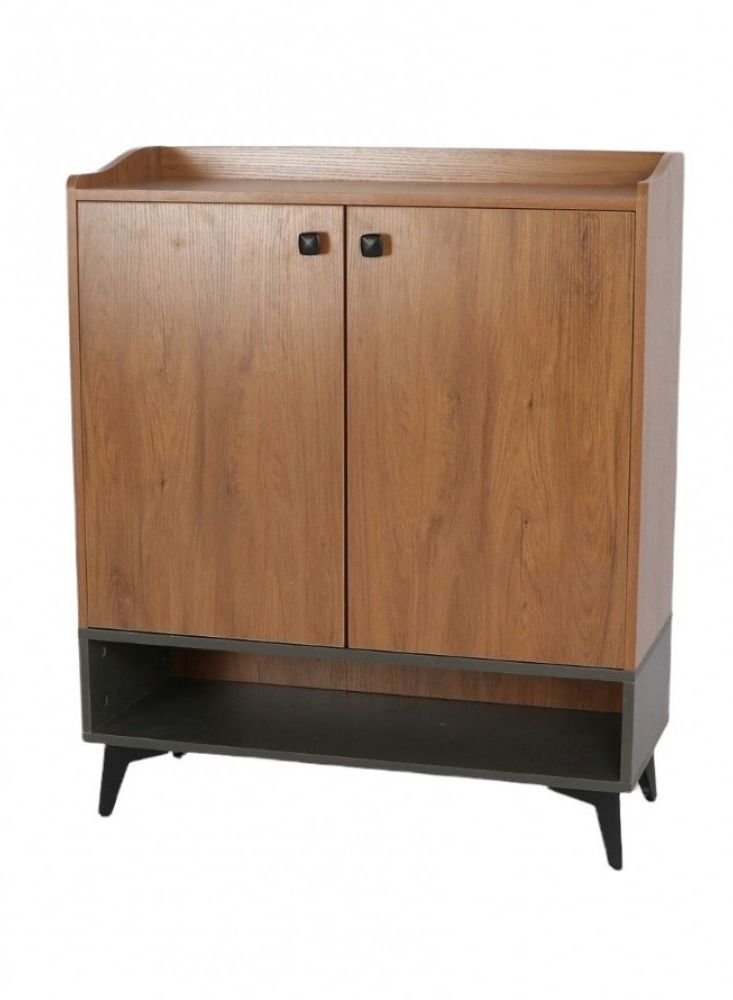 muntathar Side Coffee Cupboard Brown and Grey shelves 