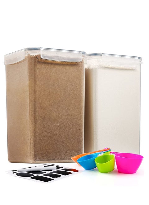 2 Pack Large Food Storage Containers with Lids Airtight 6.5L /220 oz,for Flour,Sugar,Baking Supply and Dry Food Storage-with Labels,Marker and Spoon Set