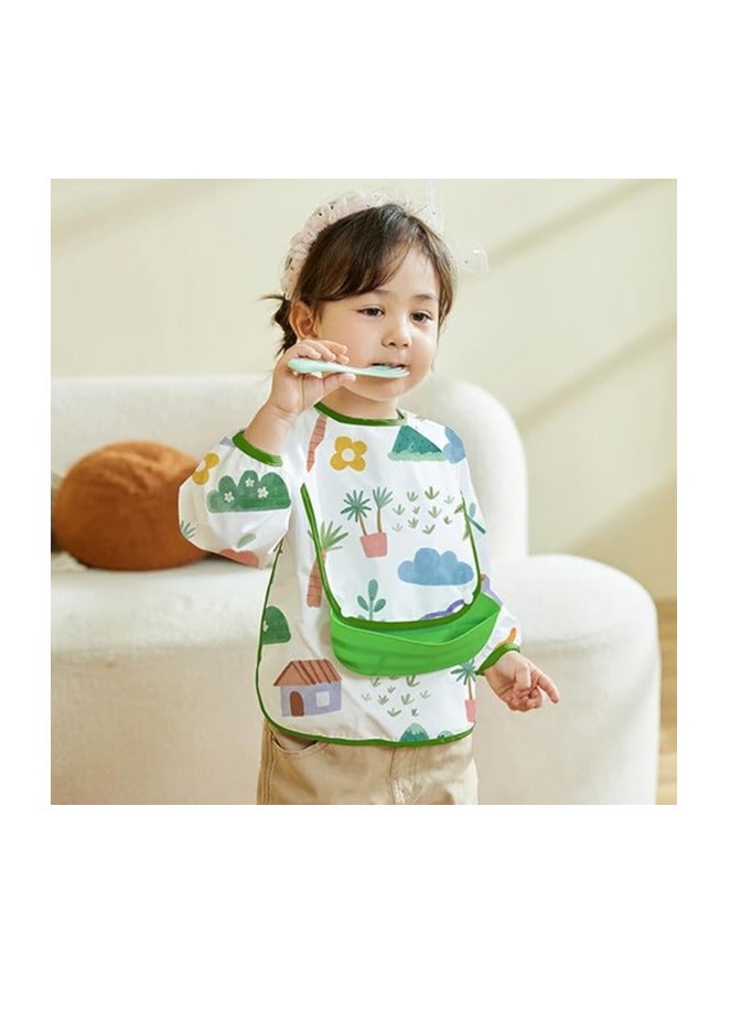 إي سي في في مريلة طعام للأطفال بأكمام طويلة من ECVV، قطعتان، مقاومة للفوضى، مع مصيدة طعام، مقاومة للماء، بنمط كرتوني لطيف، مريلة طعام للأطفال الصغار، مقاس واحد - Image 2