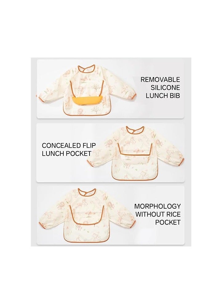 إي سي في في مريلة طعام للأطفال بأكمام طويلة من ECVV، قطعتان، مقاومة للفوضى، مع مصيدة طعام، مقاومة للماء، بنمط كرتوني لطيف، مريلة طعام للأطفال الصغار، مقاس واحد - Image 4