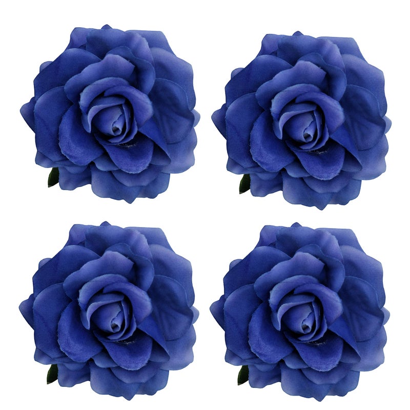 Sanrich 4pcs/pack Fabric Rose Hair Flowers Clips Mexican Hair Flowers Blue Hairpin Brooch Headpieces (royal blue) - Image 1