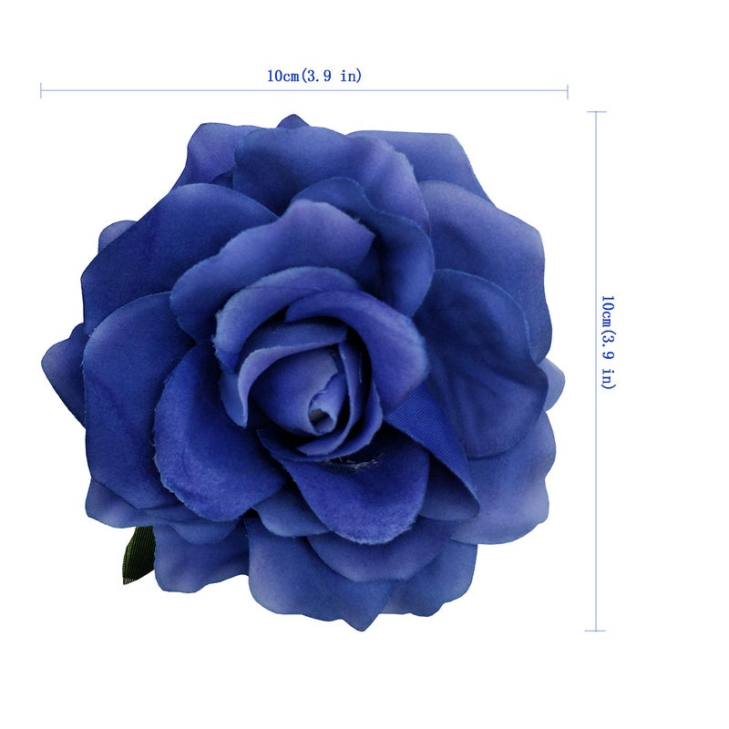 Sanrich 4pcs/pack Fabric Rose Hair Flowers Clips Mexican Hair Flowers Blue Hairpin Brooch Headpieces (royal blue) - Image 4