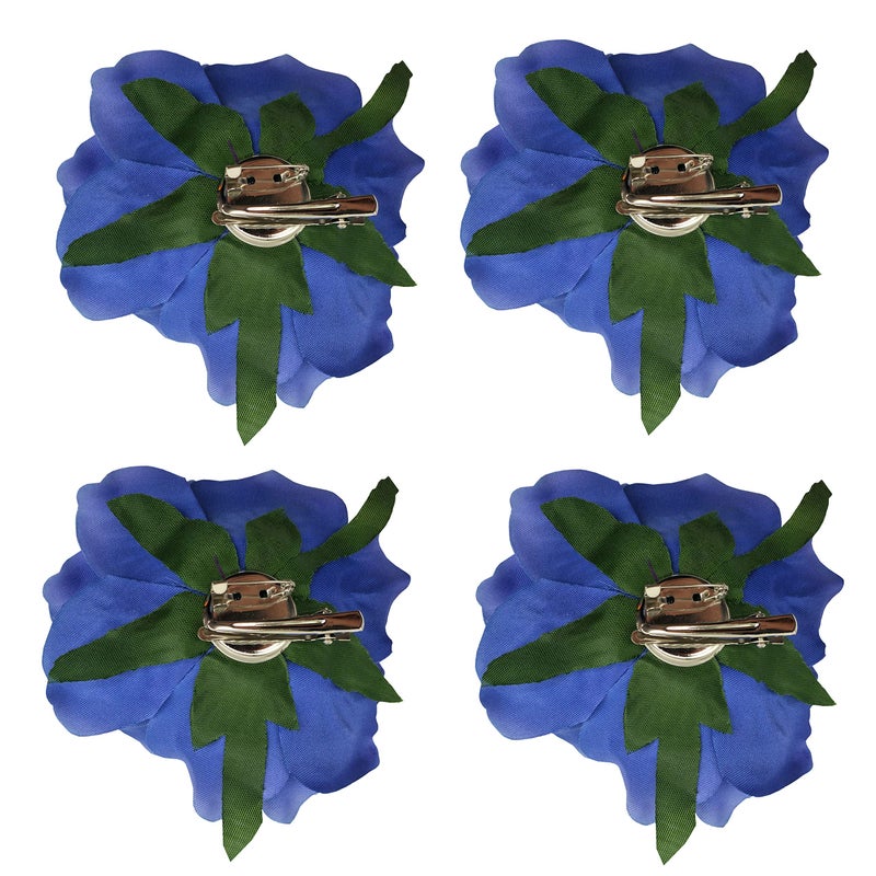 Sanrich 4pcs/pack Fabric Rose Hair Flowers Clips Mexican Hair Flowers Blue Hairpin Brooch Headpieces (royal blue) - Image 3