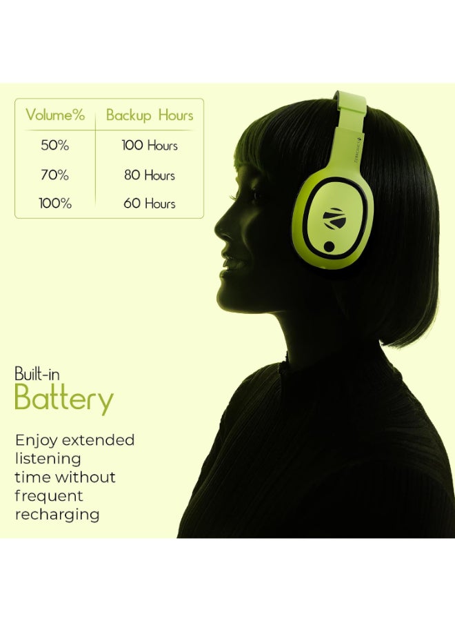 ZEBRONICS Renewed - Thunder Bluetooth Wireless On Ear Headphone with FM, mSD, 60hrs Playback and Mic - Neon Yellow - Image 3
