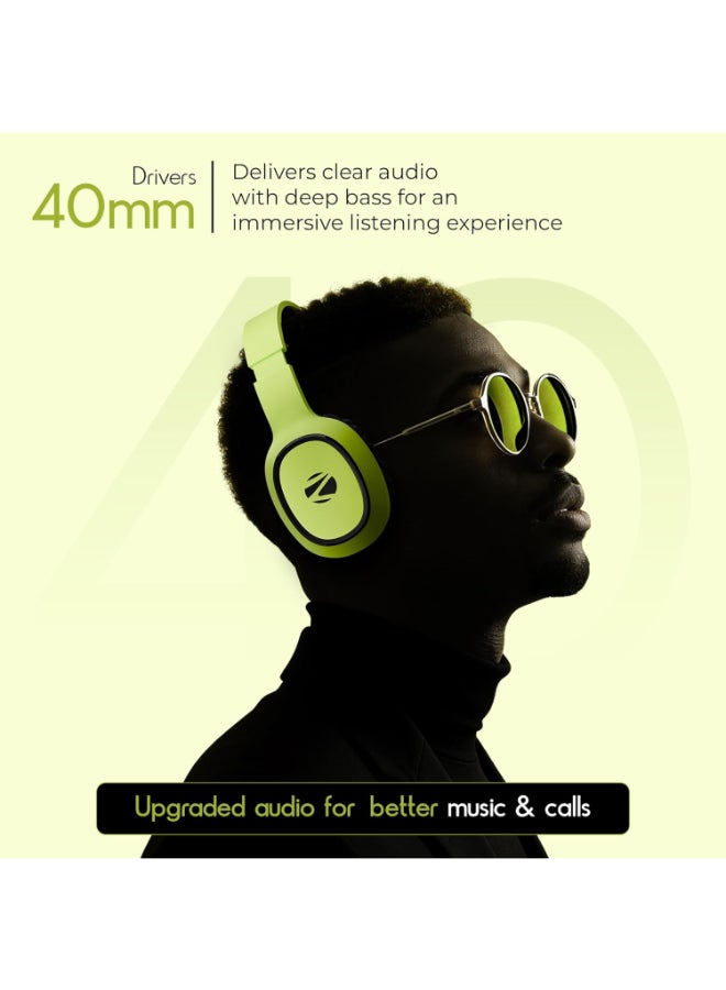 ZEBRONICS Renewed - Thunder Bluetooth Wireless On Ear Headphone with FM, mSD, 60hrs Playback and Mic - Neon Yellow - Image 2
