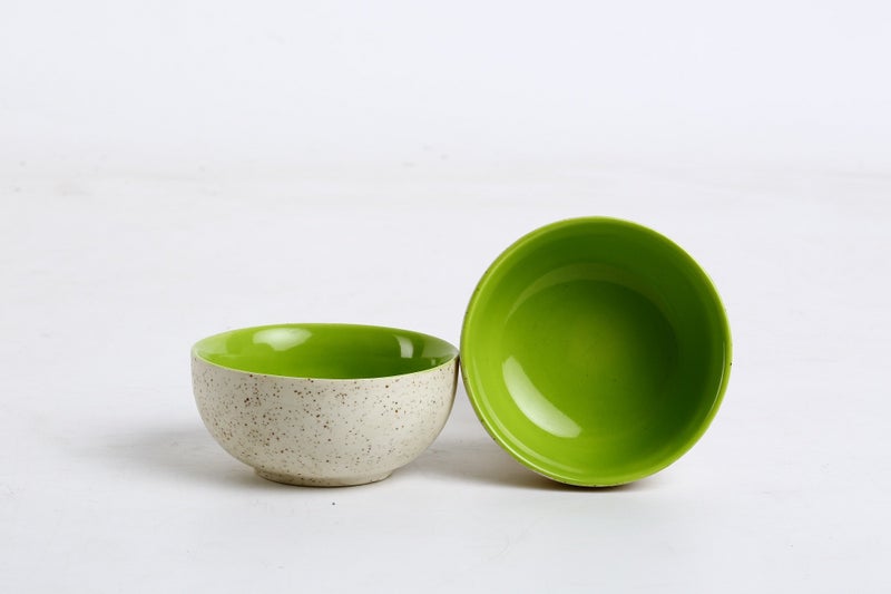 Caffeine Ceramic Handmade White & Green Dining Bowl (Set of 6) - Image 4