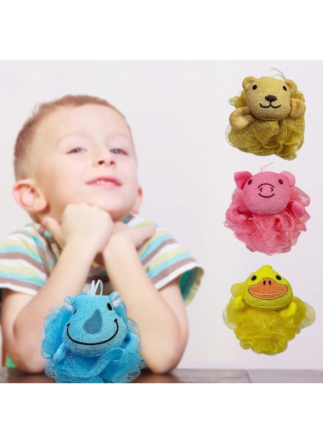 Bleu Bath - (4 Pack) Lovely Animal Design Kids Exfoliating Bath Scrubber Body Scrubber Shower Ball for Baby Toddler Kids Gentle Exfoliating Bath Sponge Loofah Pouf in Colorful Design (Joyful TERRICOLE) - Image 1