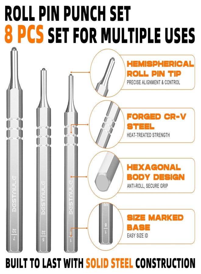 BESTNULE 8 Piece Roll Pin Punch Set, Pin Punch Set, Punch Tools with 1 Tweezers, Made of Solid Material Including Steel Punch and Tweezer, Ideal for Machinery Maintenance - Image 5