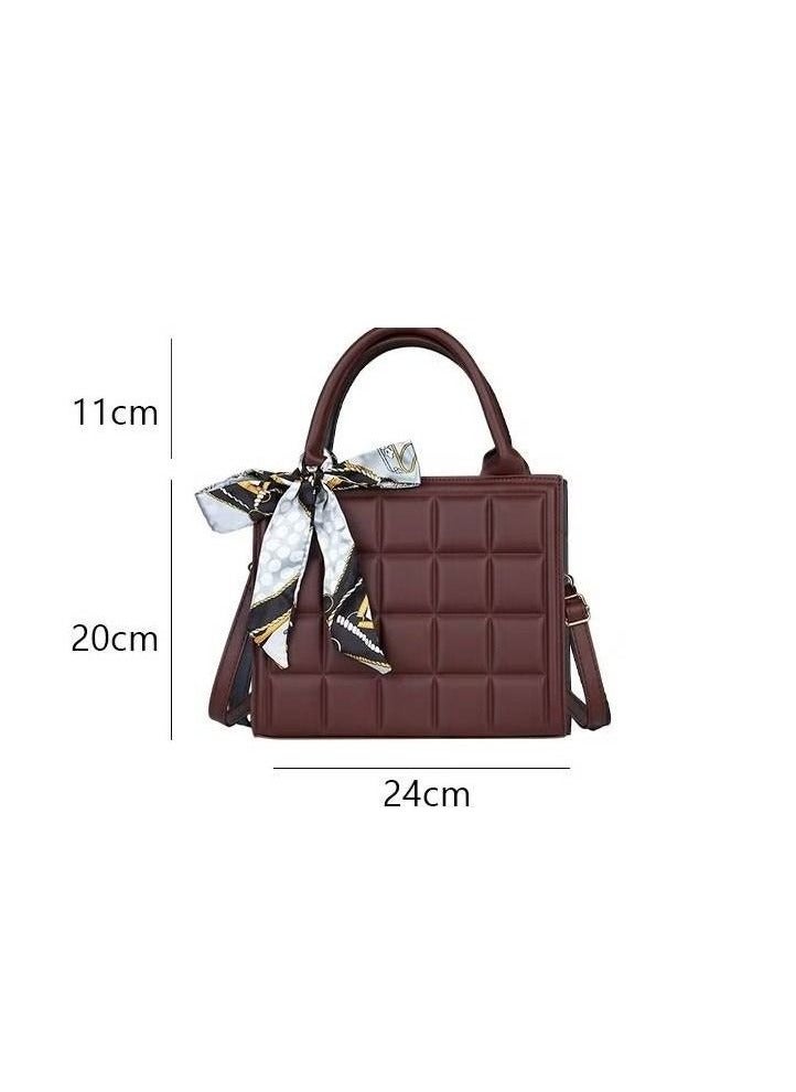 Solid Geo Embossed Ribbon Decoration Square Bag Womens Minimalist Textured Satchel Bag Stitch Detail Top Zip Closure Handbag Messenger Bag - Image 5