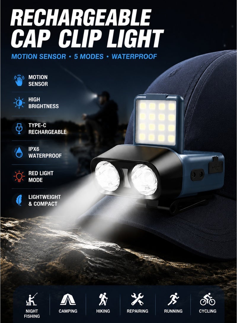 fdsport Outdoor Cap Clip Light with Motion Sensor, Night Fishing Light, Fishing Headlamp, Rechargeable, Lightweight, Waterproof, High Brightness Red Light Emergency Light. - Image 1
