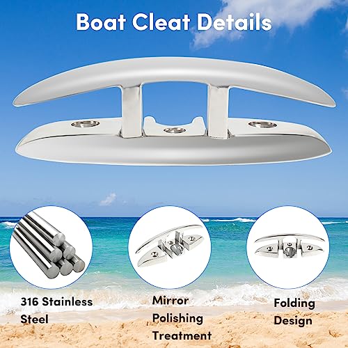 ORLANG 316 Stainless Steel Boat Cleats 5 Inch, Marine Grade Dock Cleats with Stainless Steel Bolts and Back Plate,Boat Dock Cleats Folding Dock Cleats for Deck and Boat (4 Pack) - Image 4