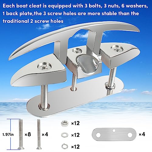 ORLANG 316 Stainless Steel Boat Cleats 5 Inch, Marine Grade Dock Cleats with Stainless Steel Bolts and Back Plate,Boat Dock Cleats Folding Dock Cleats for Deck and Boat (4 Pack) - Image 3