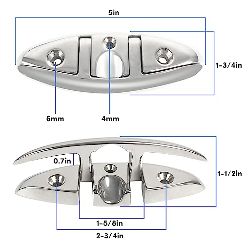 ORLANG 316 Stainless Steel Boat Cleats 5 Inch, Marine Grade Dock Cleats with Stainless Steel Bolts and Back Plate,Boat Dock Cleats Folding Dock Cleats for Deck and Boat (4 Pack) - Image 2