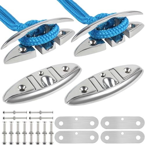 ORLANG 316 Stainless Steel Boat Cleats 5 Inch, Marine Grade Dock Cleats with Stainless Steel Bolts and Back Plate,Boat Dock Cleats Folding Dock Cleats for Deck and Boat (4 Pack) - Image 1