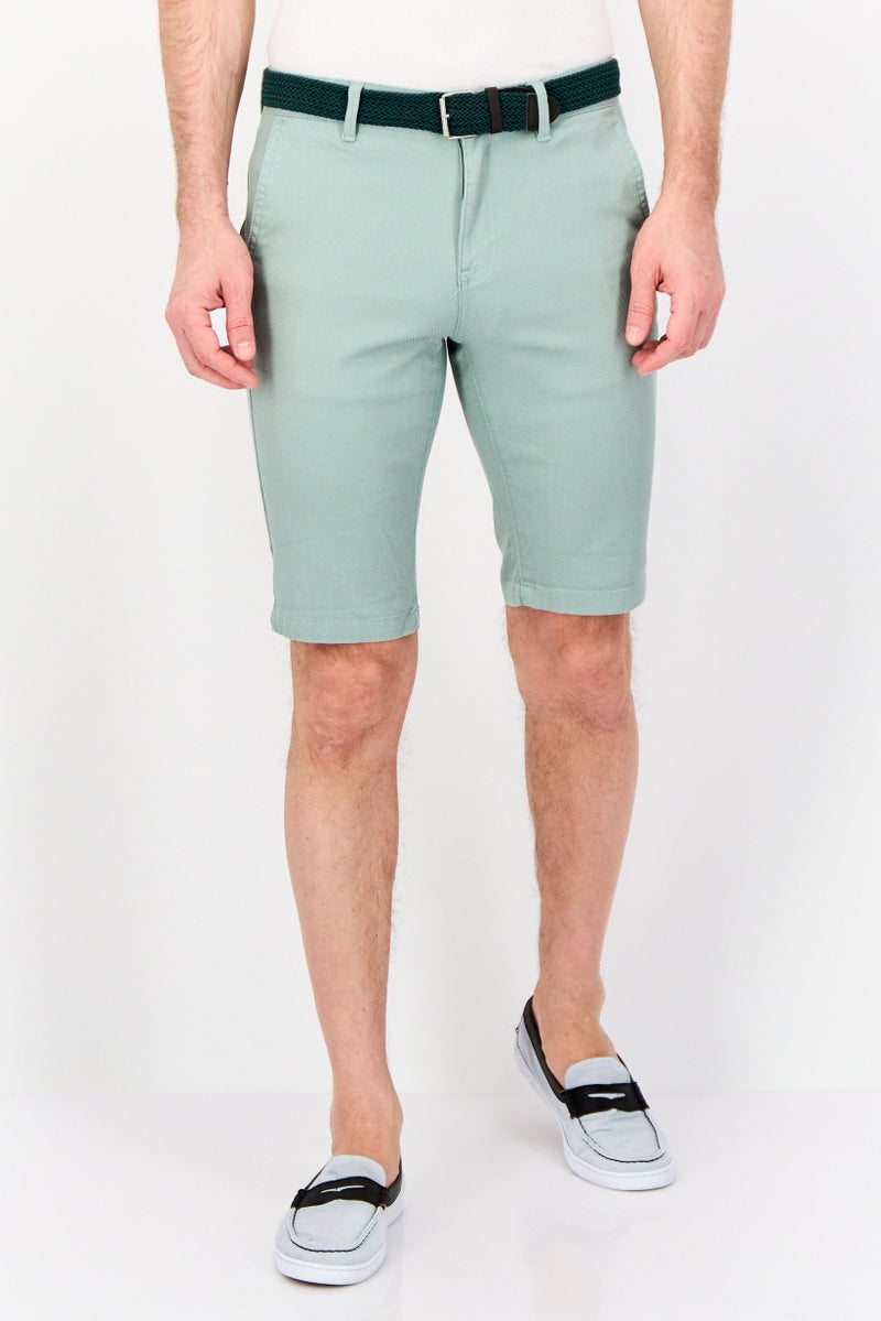 DeFacto Men Textured Belted Basic Shorts, Sage - Image 1