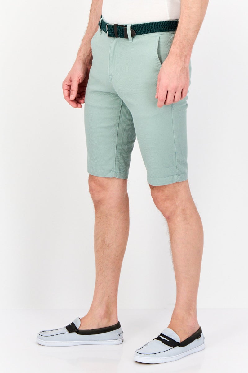 DeFacto Men Textured Belted Basic Shorts, Sage - Image 3