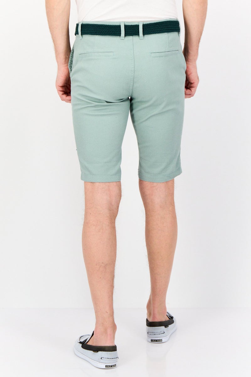 DeFacto Men Textured Belted Basic Shorts, Sage - Image 4