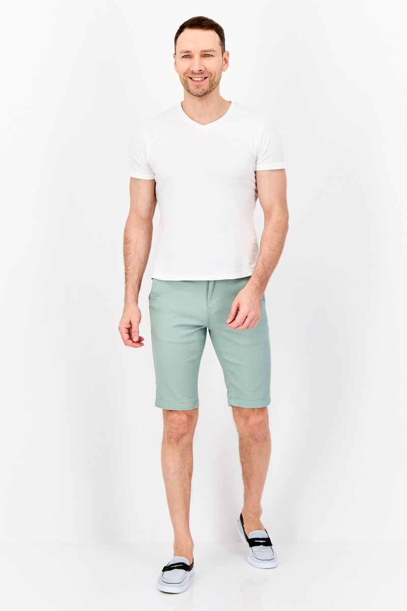 DeFacto Men Textured Belted Basic Shorts, Sage - Image 2