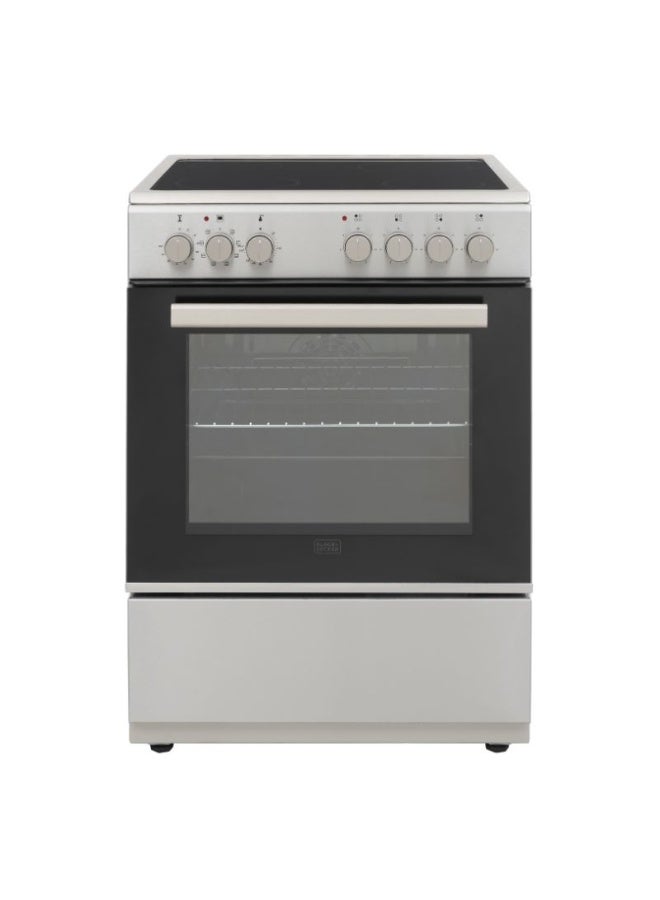BLACK+DECKER 60x60cm Vitro Ceramic Electric Cooker, 4-Zone Hob, Flat Glass Door 4 BXOFV604.002VX Inox - Image 1